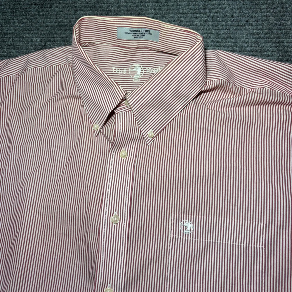 Duck Head Mens 2XL Red White Striped Button Down Shirt Wrinkle Free Long Sleeve